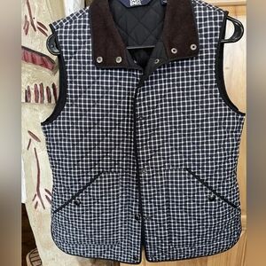 Lands' End Quilted Vest Black Plaid Corduroy Collar Pockets Adjustable Size XS